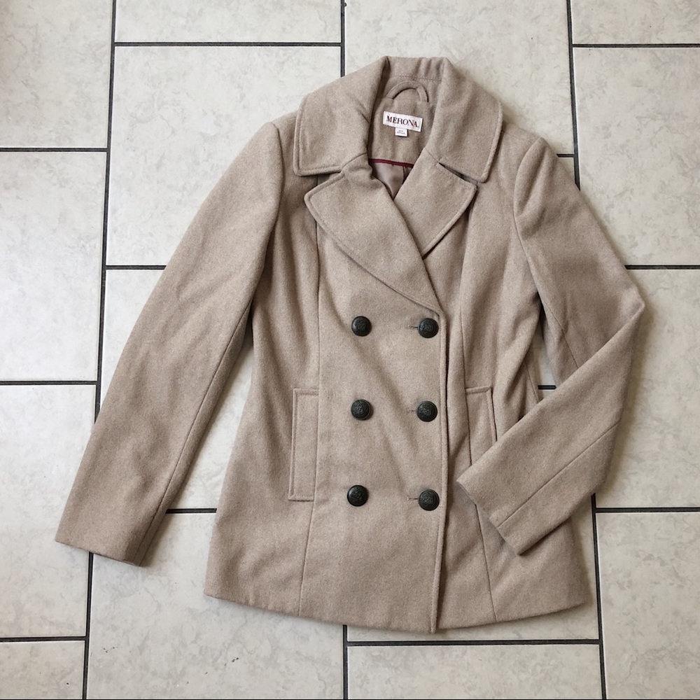 Merona • camel tan neutral pea coat, S
